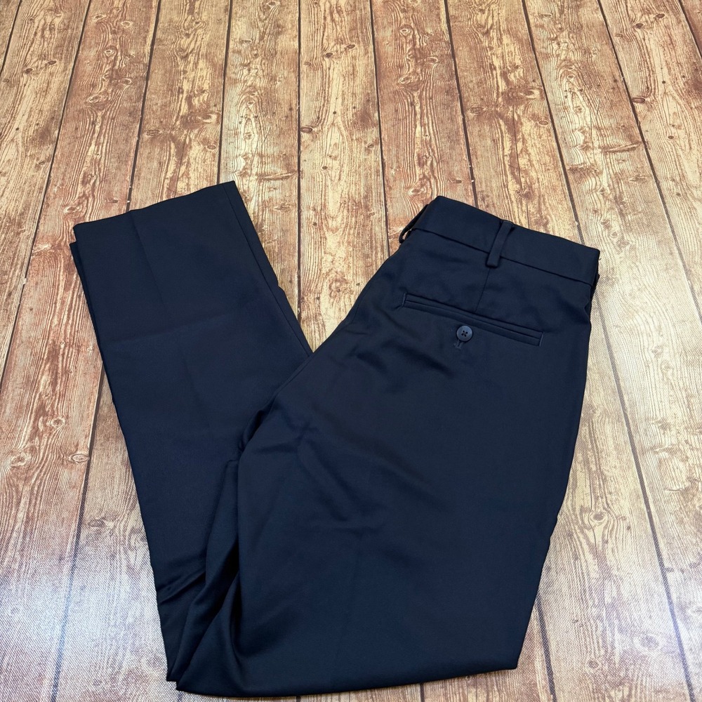 Van Heusen Traveler Dress Pants Mens 32x30 Navy Blue Slim Fit Flat Front